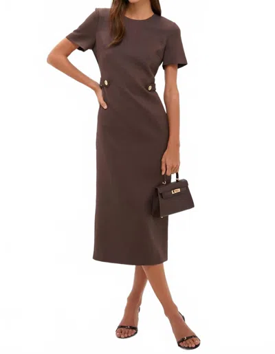 Hyacinth House Zarah Short Sleeve Midi Dress In Chocolate Brown In Gray