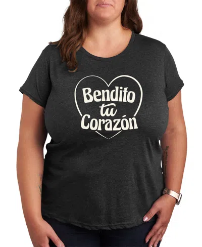 Hybrid Apparel Bendito Tu Corazon Plus Size Graphic Tee In Grey