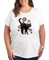 Hybrid Apparel Black Cat Halloween Plus Size Graphic Tee In White