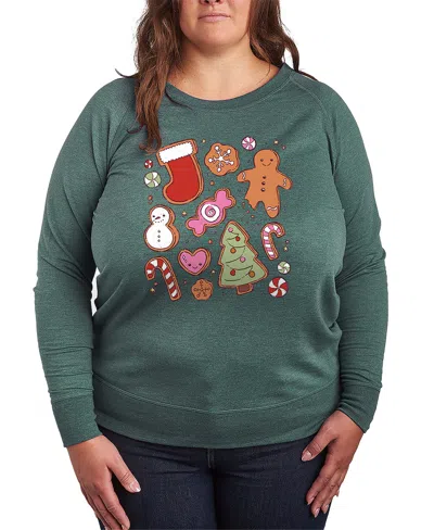 Hybrid Apparel Cute Christmas Cookies Women's French Terry Long Sleeve Shirt In Green