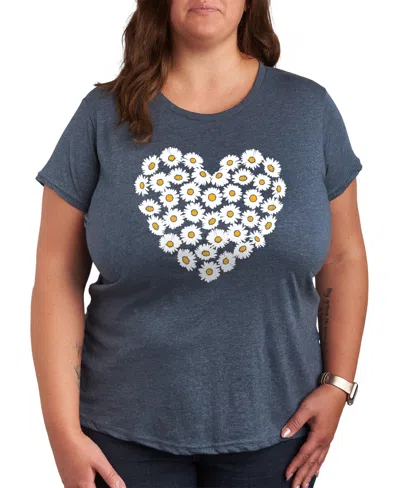 Hybrid Apparel Daisy Heart Plus Size Graphic T-shirt In Heather Blue
