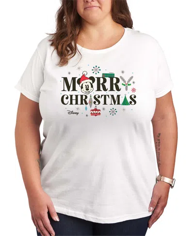 Hybrid Apparel Dinsney Mickey Mouse Merry Christmas Women's Short Sleeve Graphic T-shirts In White