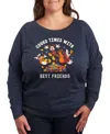 Hybrid Apparel Disney Fall Mickey And Friends Gourd Times Women's French Terry Long Sleeve Shirt In Blue