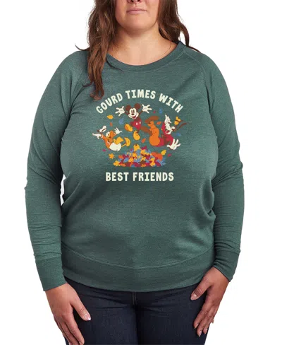 Hybrid Apparel Disney Fall Mickey And Friends Gourd Times Women's French Terry Long Sleeve Shirt In Green