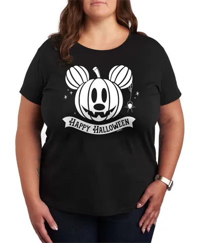 Hybrid Apparel Disney Happy Halloween Mickey Pumpkin Women's Short Sleeve Graphic T-shirts In Black