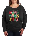 Hybrid Apparel Disney Mickey And Minnie Happy Christmas Women's French Terry Long Sleeve Shirt In Black