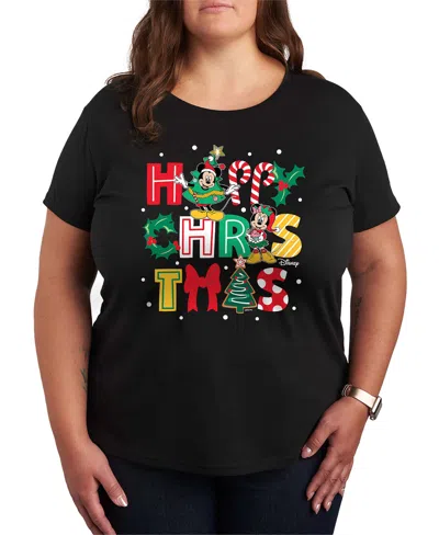 Hybrid Apparel Disney Mickey And Minnie Happy Christmas Women's Short Sleeve Graphic T-shirts In Black