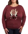 Hybrid Apparel Disney Mickey Mouse Antlers Ans Christmas Lights Women's French Terry Long Sleeve Shirt In Burgundy