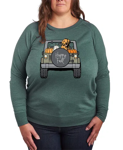 Hybrid Apparel Fall Dog In Pumpkin Truck Women's French Terry Long Sleeve Shirt In Green