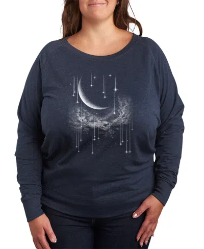 Hybrid Apparel Falling Stars Plus Size Graphic Pullover In Heather Indigo