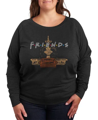 Hybrid Apparel Friends Logo Fountain And Couch Women's French Terry Long Sleeve Shirt In Black