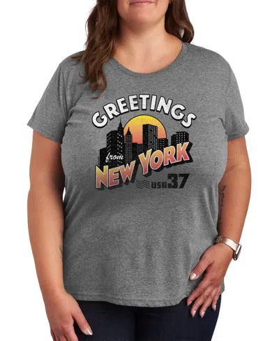 Hybrid Apparel Greetings From New York Plus Size Graphic T-shirt In Heather Grey