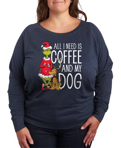 Hybrid Apparel Grinch And Max Coffee And My Dog Women's French Terry Long Sleeve Shirt In Blue
