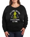 Hybrid Apparel Grinch Christmas Everything Is Fine Women's French Terry Long Sleeve Shirt In Black