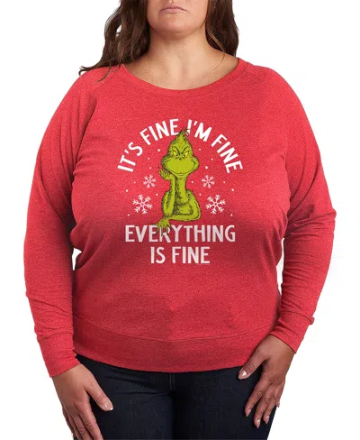 Hybrid Apparel Grinch Christmas Everything Is Fine Women's French Terry Long Sleeve Shirt In Red