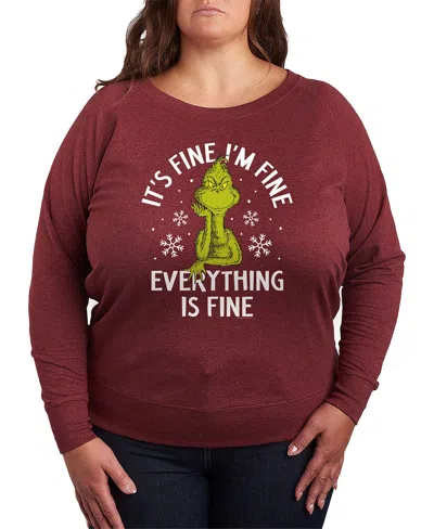 Hybrid Apparel Grinch Christmas Everything Is Fine Women's French Terry Long Sleeve Shirt In Red