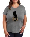 Hybrid Apparel Halloween Black Cat Pumpkin Women's Short Sleeve Graphic T-shirts In Gray