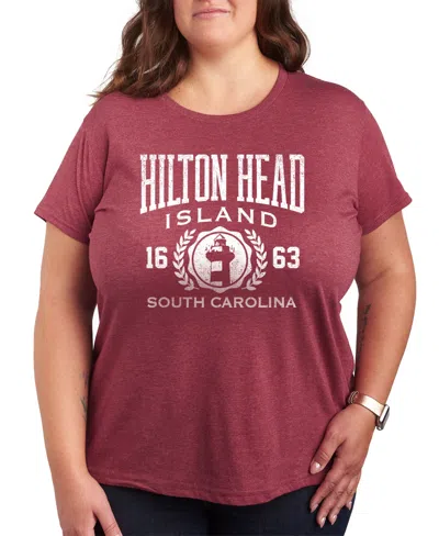 Hybrid Apparel Hilton Head Island Collegiate Plus Size Graphic T-shirt In Heather Wine