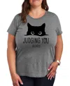 Hybrid Apparel Judging You Silently Cat Plus Size Graphic T-shirt In Heather Grey