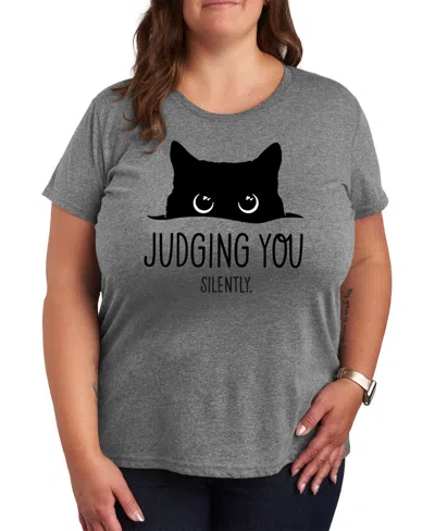 Hybrid Apparel Judging You Silently Cat Plus Size Graphic T-shirt In Heather Grey
