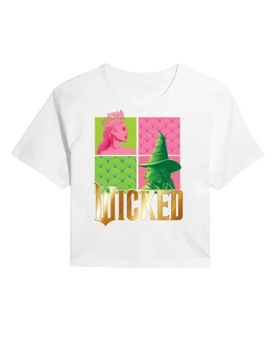 Hybrid Apparel Juniors Trendy Wicked Elphaba Glinda Graphic Cropped T-shirt In White