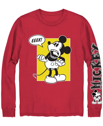 Hybrid Apparel Men's Mickey Mouse Long-sleeve Crewneck T-shirt In Red