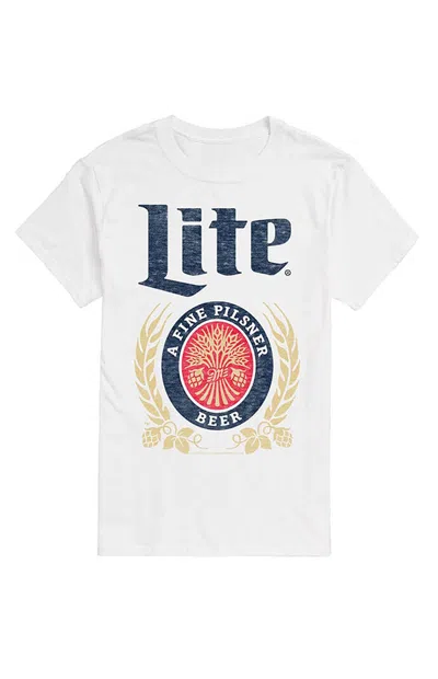 Hybrid Apparel Men's Miller Lite Pilsner Beer Crest Logo T-shirt In White