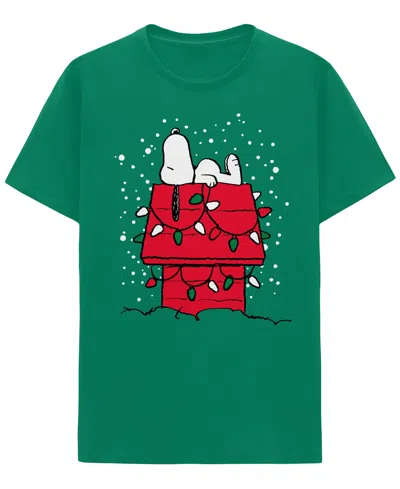 Hybrid Apparel Men's Snoopy Doghouse Short Sleeve T-shirt In Green
