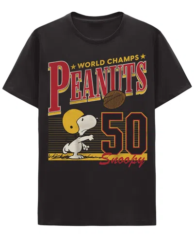 Hybrid Apparel Men's Snoopy Football Crewneck T-shirt In Black