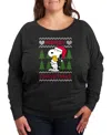 Hybrid Apparel Merry Christmas Snoopy And Woodstock Women's French Terry Long Sleeve Shirt In Black