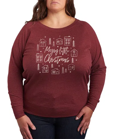 Hybrid Apparel Merry Little Christmas Houses Women's French Terry Long Sleeve Shirt In Red