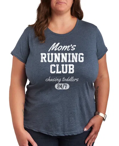 Hybrid Apparel Moms Running Club Plus Size Graphic T-shirt In Heather Blue