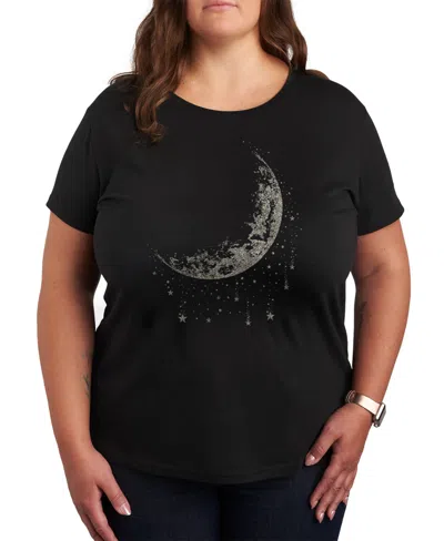 Hybrid Apparel Moon And Falling Stars Metallic Plus Size Graphic T-shirt In Black