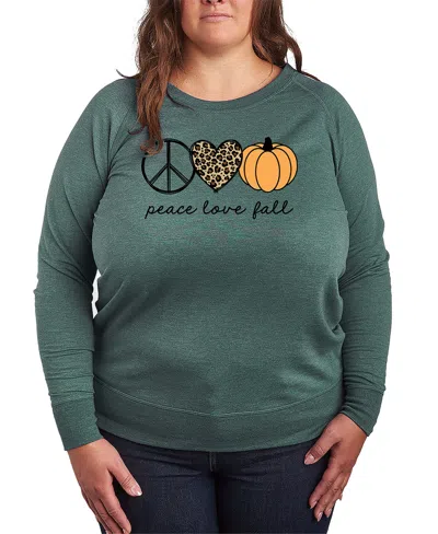 Hybrid Apparel Peace Love Fall Pumpkin Women's French Terry Long Sleeve Shirt In Green