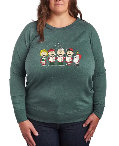 Hybrid Apparel Peanuts Gang Christmas Caroling Women's French Terry Long Sleeve Shirt In Green