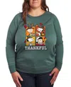 Hybrid Apparel Peanuts Gang Fall Thankful Women's French Terry Long Sleeve Shirt In Green