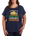 Hybrid Apparel Peanuts Gang Halloween Great Pumpkin Women's Short Sleeve Graphic T-shirts In Blue