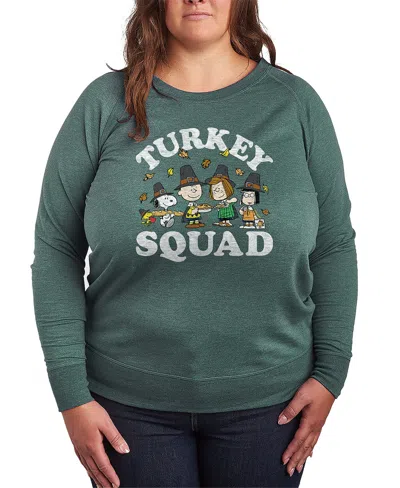 Hybrid Apparel Peanuts Gang Thanks Giving Turkey Squad Women's French Terry Long Sleeve Shirt In Green