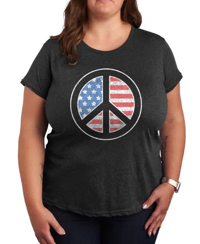 Hybrid Apparel Plus Size American Flag Peace Sign Graphic Crew Neck T-shirt