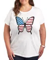 Hybrid Apparel Plus Size Americana Butterfly Graphic Crew Neck T-shirt In White