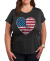 Hybrid Apparel Plus Size Americana Heart Flag Graphic Crew Neck T-shirt In Black