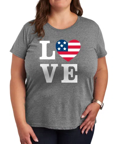 Hybrid Apparel Plus Size Americana Heart Love Flag Graphic Crew Neck T-shirt