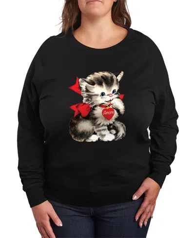Hybrid Apparel Plus Size Amore Valentine Graphic Crew Neck Top In Black