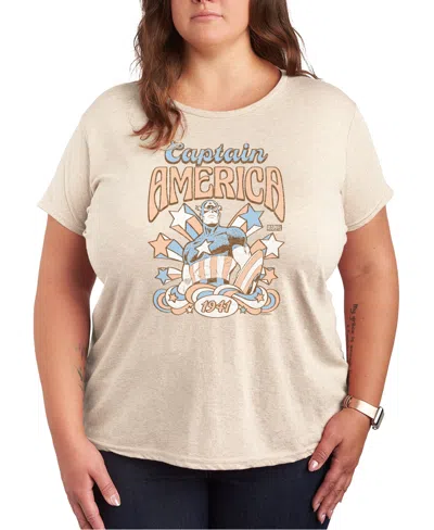 Hybrid Apparel Plus Size Captain America Graphic Crew Neck Tee In Beige,khaki