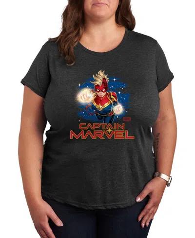 Hybrid Apparel Plus Size Captain Marvel Space Logo Short-sleeve Graphic T-shirt In Gray