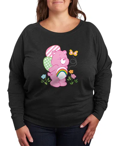 Hybrid Apparel Plus Size Care Bears Cheer Bear Easter Scene French Terry Long-sleeve T-shirt In Black