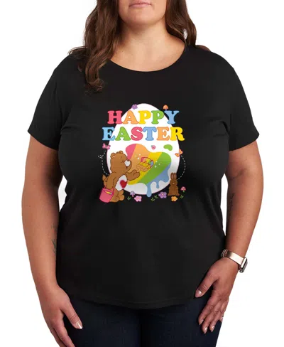 Hybrid Apparel Plus Size Care Bears Happy Easter Egg Short-sleeve Graphic T-shirt In Black