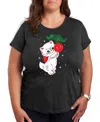 Hybrid Apparel Plus Size Christmas Kitty Graphic Tee In Grey