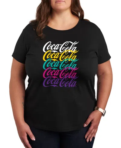 Hybrid Apparel Plus Size Coca-cola 90's Repeated Graphic T-shirt In Black