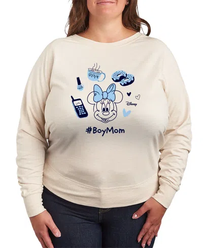 Hybrid Apparel Plus Size Disney Boy Mom Minnie French Terry Long-sleeve T-shirt In Neutral